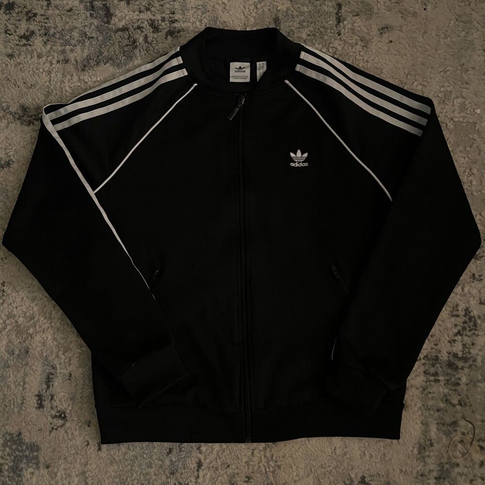 Adidas Originals SST Superstar Track Jacket Womens M Black White 3 Stripe Zip